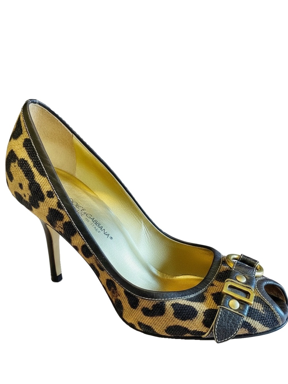 🛍️Dolce & Gabbana Authentic Leopard Print Leather Peep Toe Pumps Size 36.5